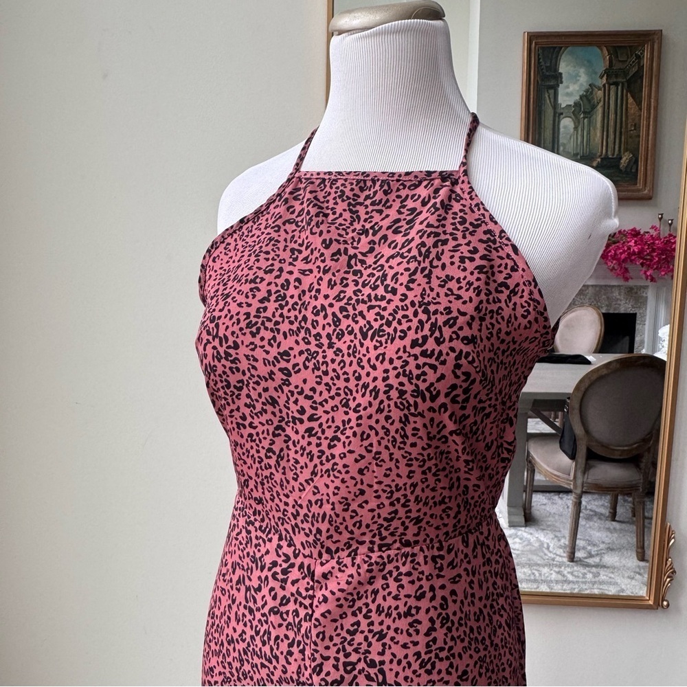 Leopard Print Halter Jumpsuit - Pink - Picture 3 of 5